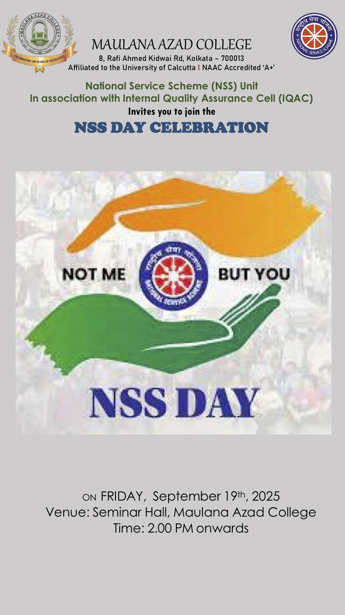 NSS DAY CELEBRATION NOT ME BUT YOU